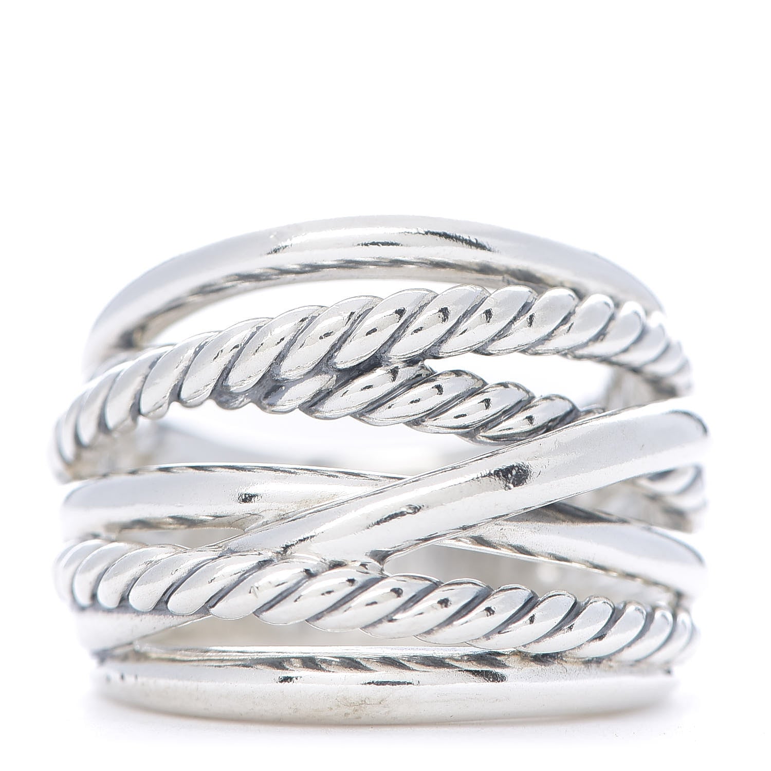 David Yurman Sterling Silver 18mm Wide Crossover Cable Ring 52 6 1 of 5