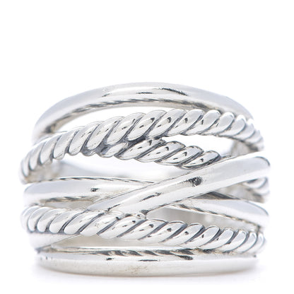 David Yurman Sterling Silver 18mm Wide Crossover Cable Ring 52 6 1 of 5