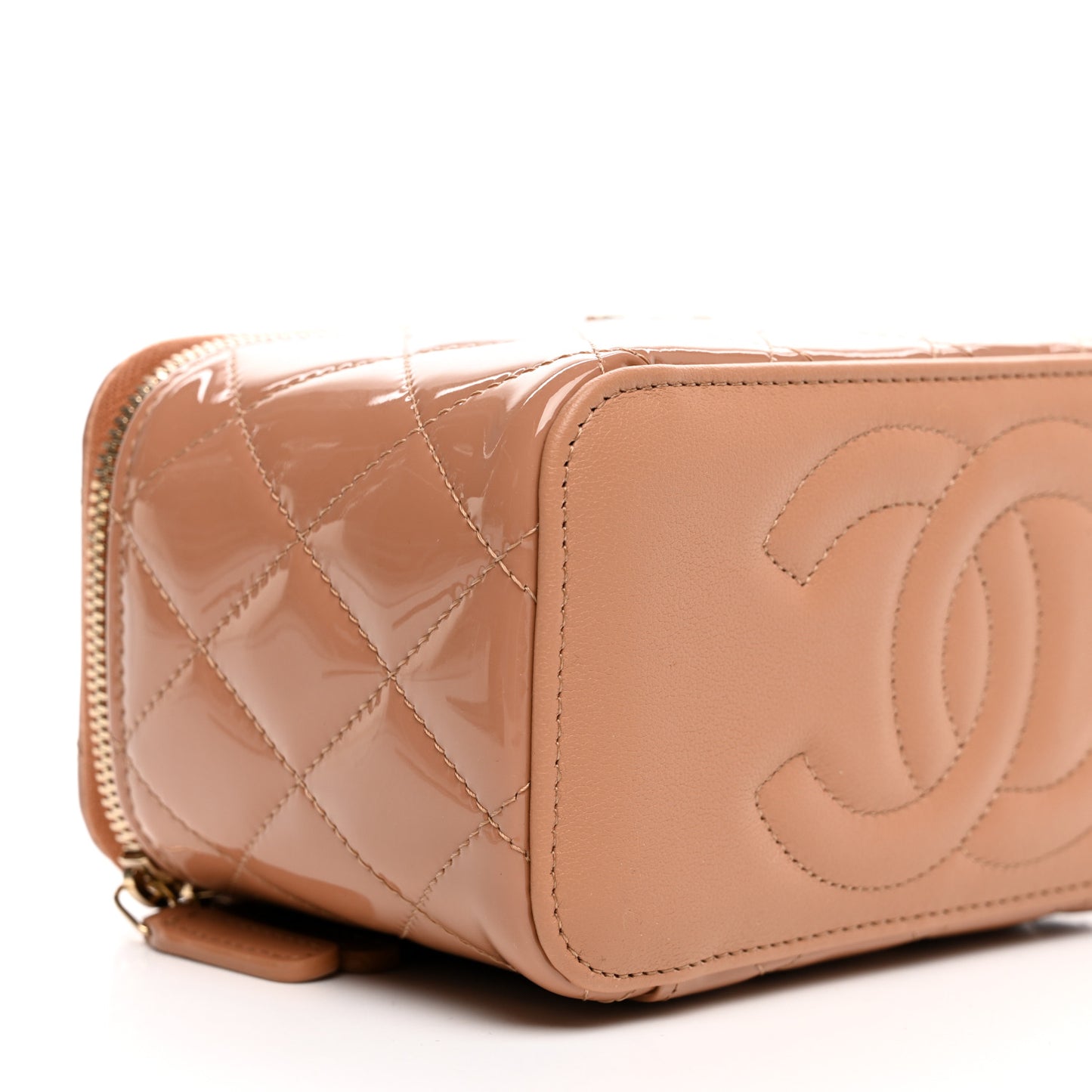 Patent Quilted Pick Me Up Vanity Case Dark Beige