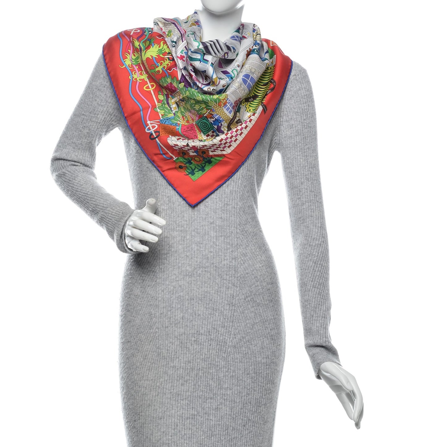 Silk La Maizeon des Carrés Scarf 90 Rouge Blanc Vert