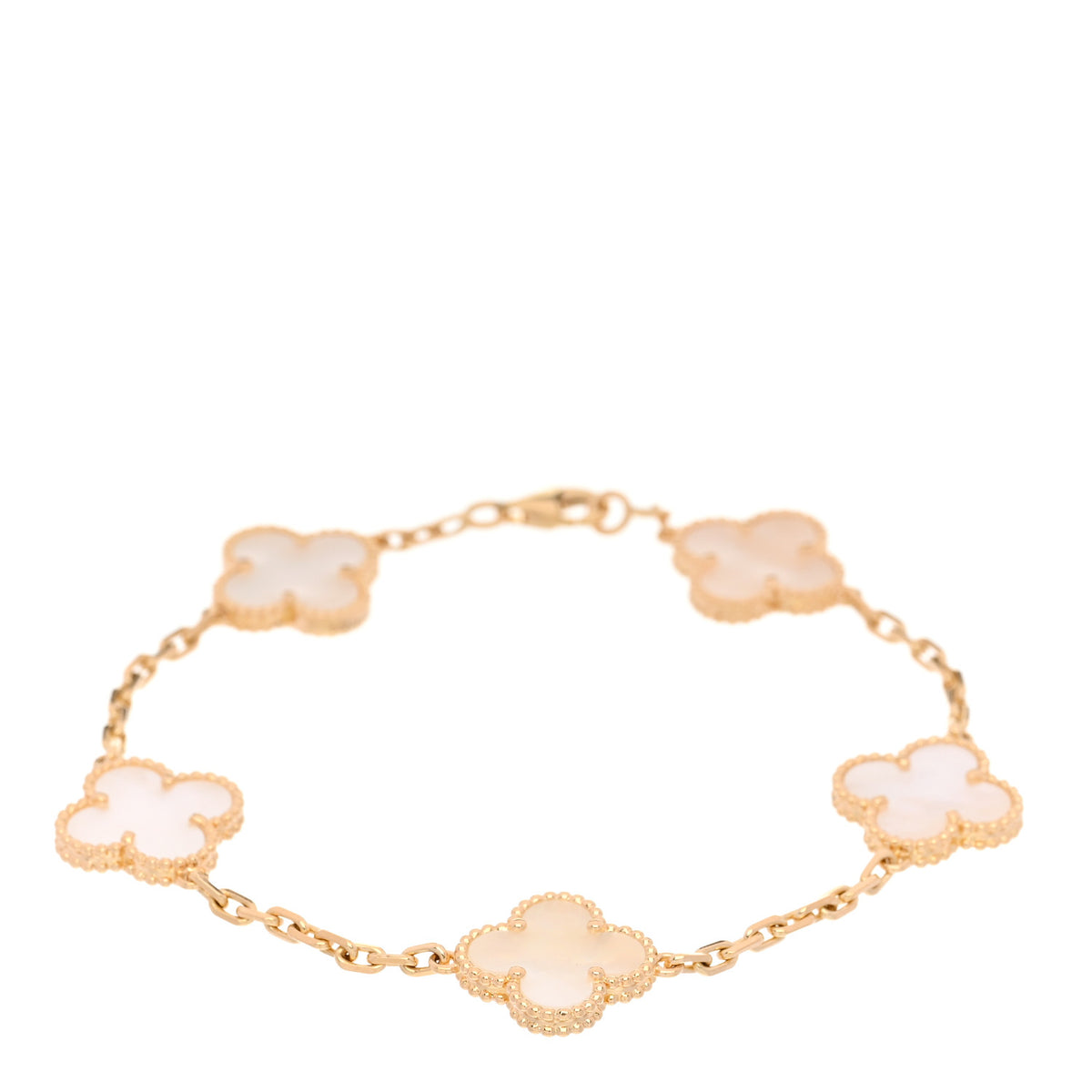 Van Cleef & Arpels 18K Yellow Gold Mother of Pearl 5 Motifs Vintage Alhambra Bracelet 1 of 4
