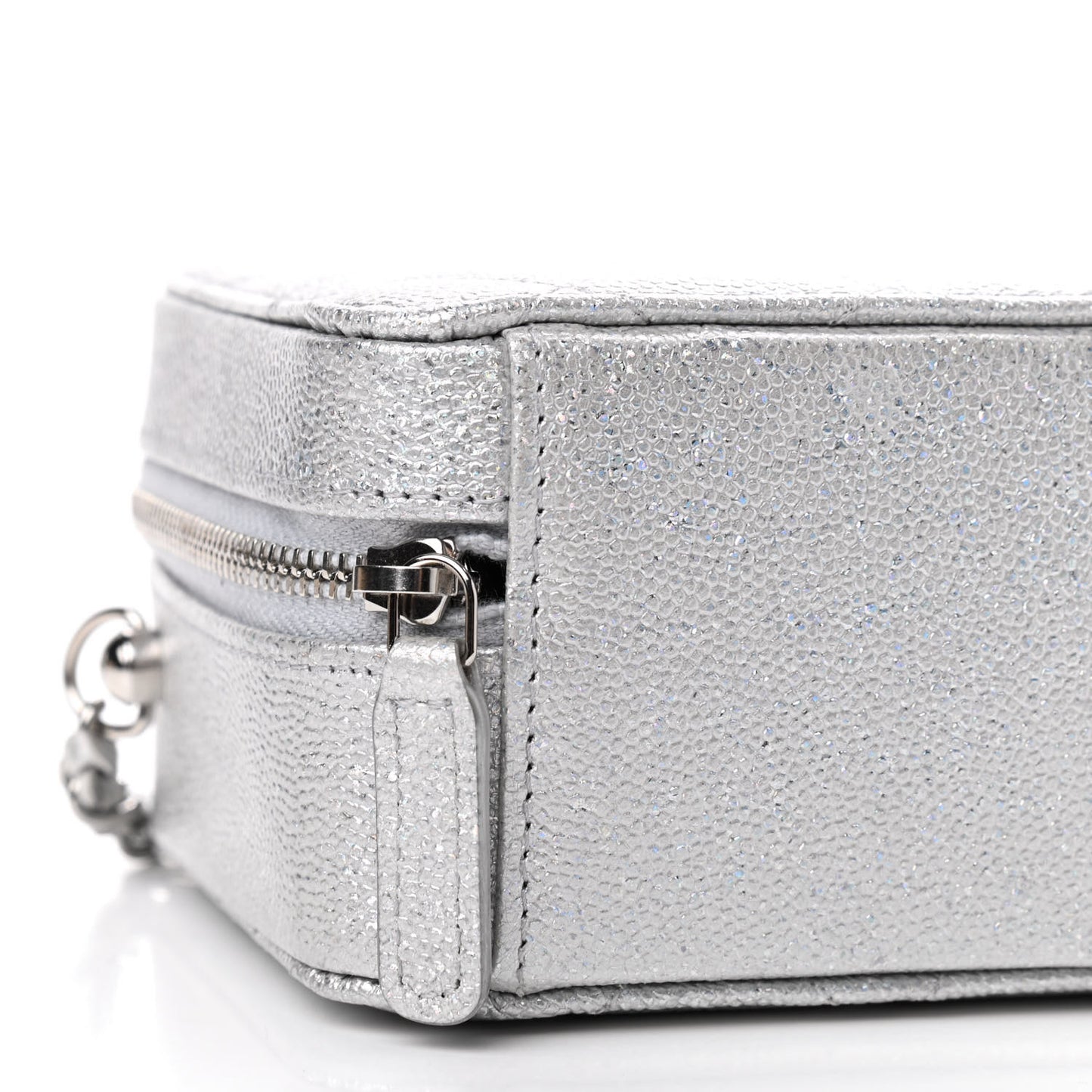 Metallic Caviar Quilted Camera Bag Silver
