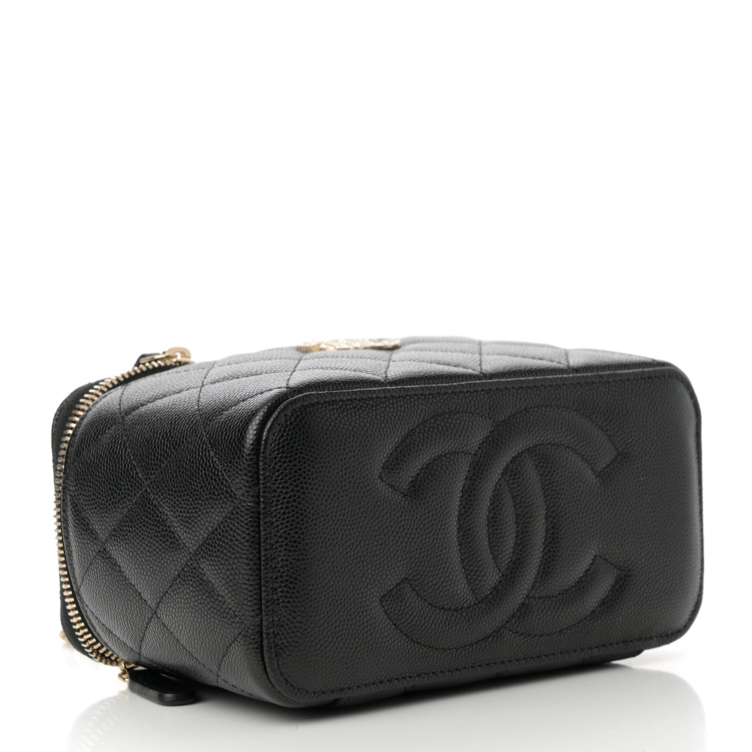 Chanel Caviar Quilted Crystal Hearts Small Vanity Case With Chain Black 4 of 12