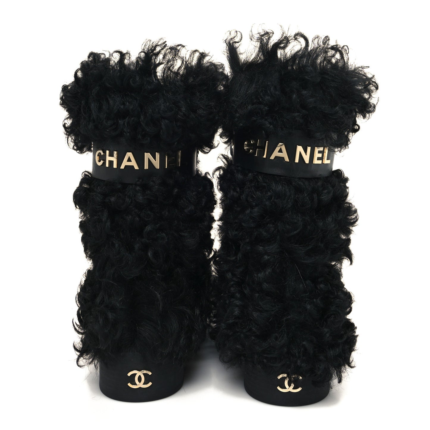 Shearling Sheepskin High Boots 38.5 Black