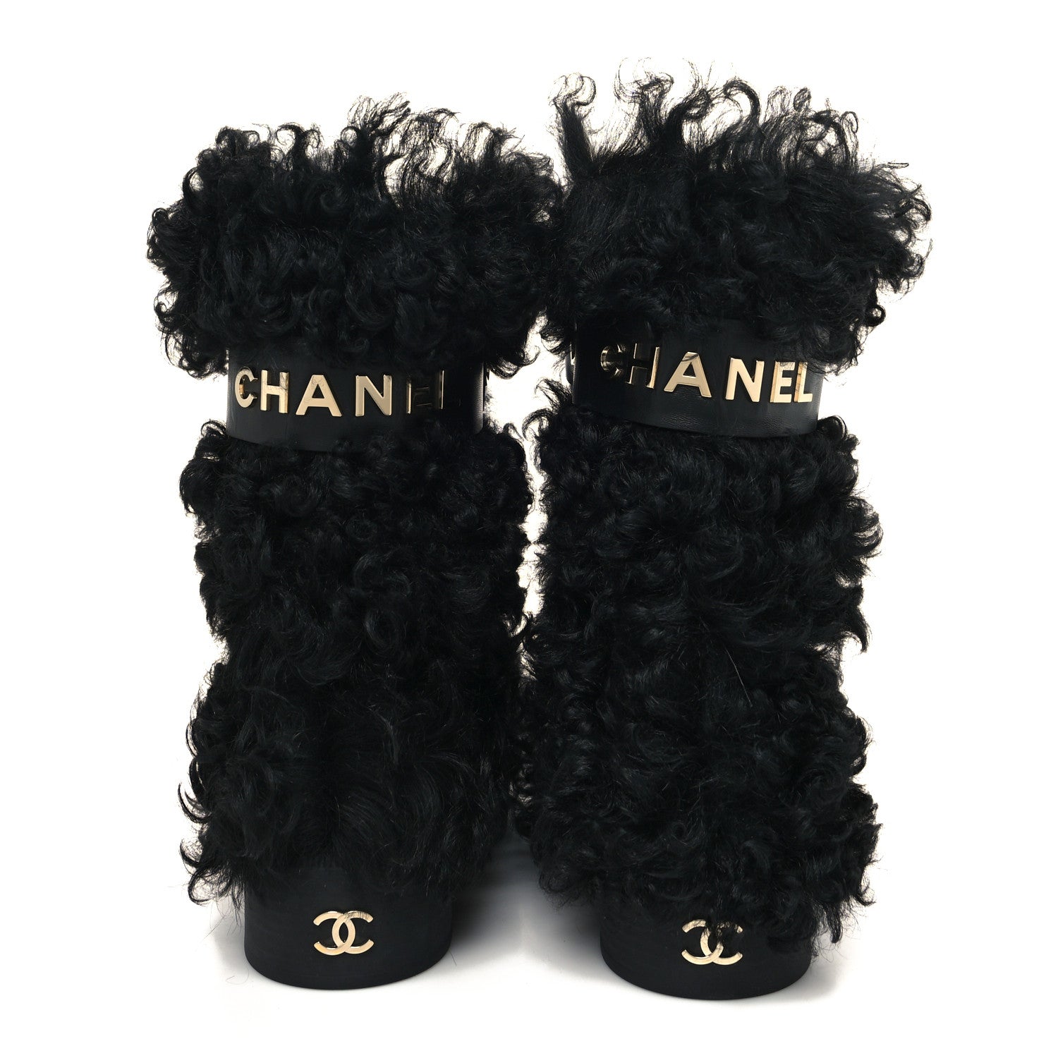 Chanel Shearling Sheepskin High Boots 38.5 Black 5 of 8