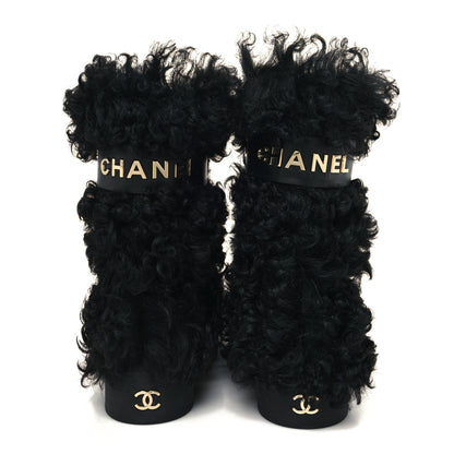 Chanel Shearling Sheepskin High Boots 38.5 Black 5 of 8