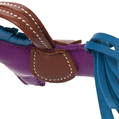 Hermes Milo Lambskin Grigri Rodeo Horse Bag Charm PM Anemone Bleu Izmir Fauve 4 of 4