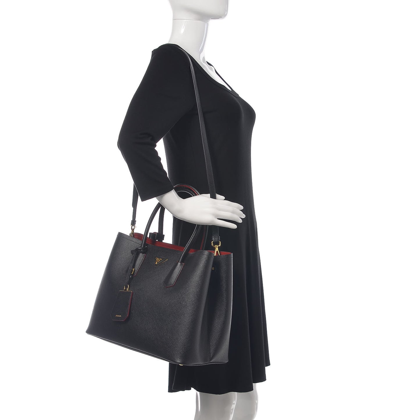 Saffiano Cuir Large Double Bag Black Fuoco