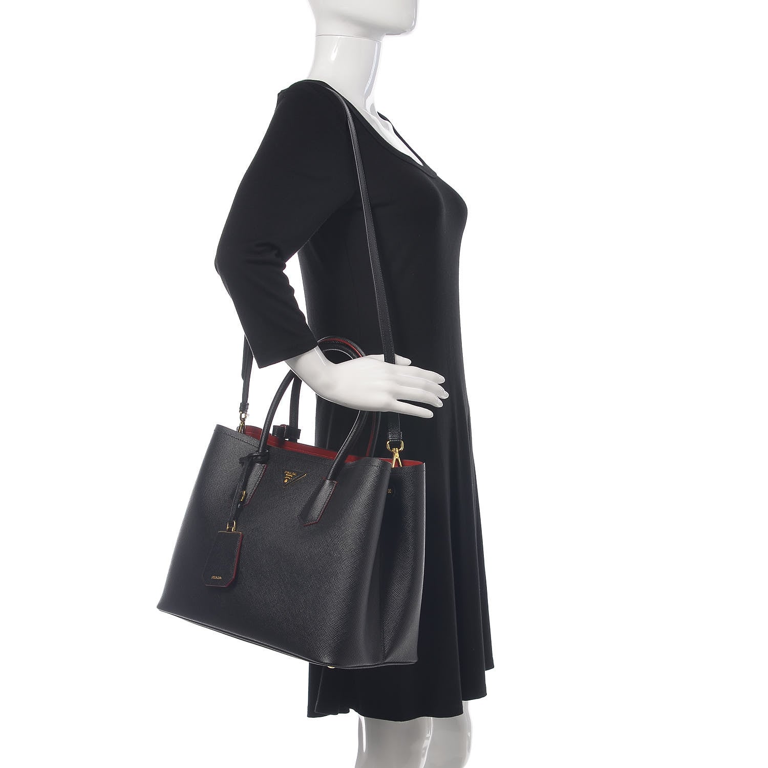Prada Saffiano Cuir Large Double Bag Black Fuoco 2 of 9
