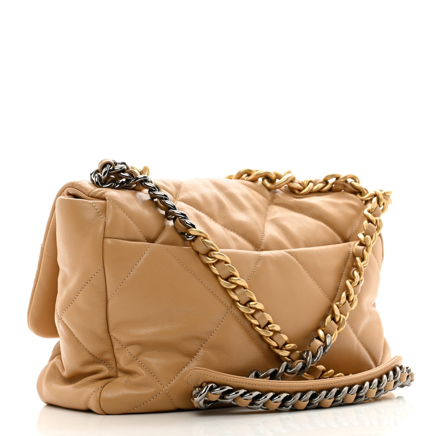 Lambskin Quilted Large Chanel 19 Flap Dark Beige