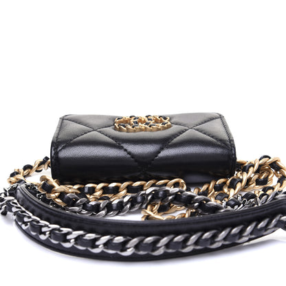 Chanel Shiny Goatskin Quilted 19 Flap Coin Purse With Chain Black 13 of 14
