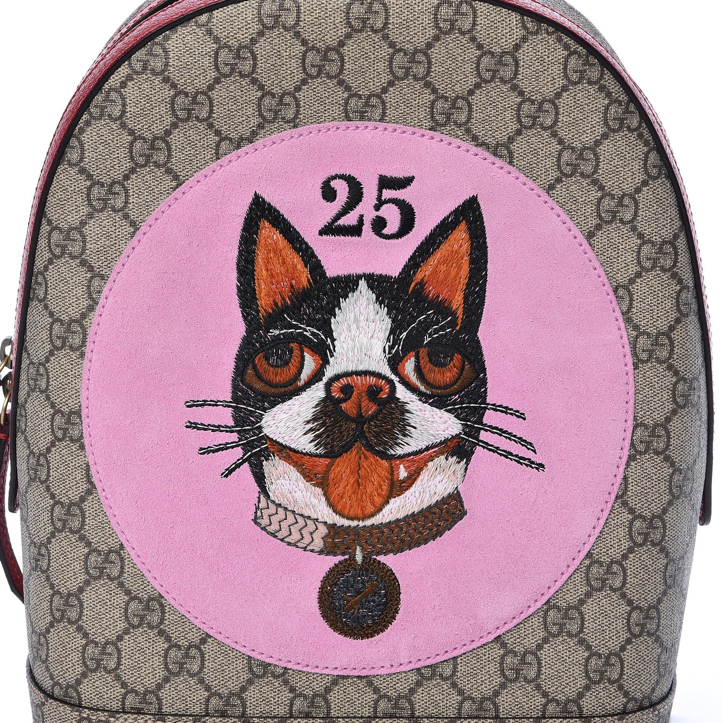 GG Supreme Monogram Web Bosco Patch Dome Backpack Beige Malva Hibiscus Red