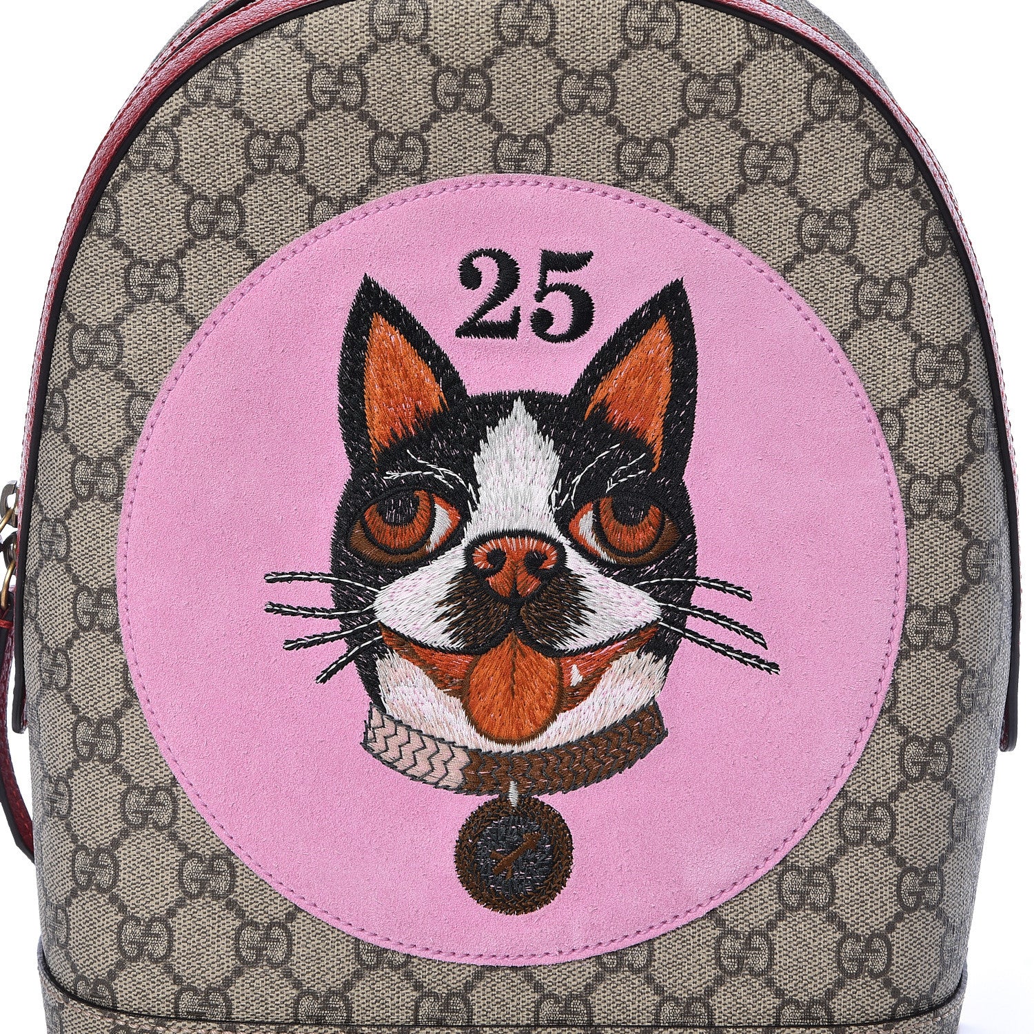 Gucci GG Supreme Monogram Web Bosco Patch Dome Backpack Beige Malva Hibiscus Red 8 of 10