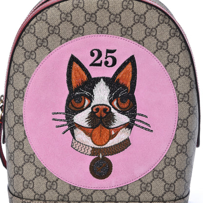 Gucci GG Supreme Monogram Web Bosco Patch Dome Backpack Beige Malva Hibiscus Red 8 of 10