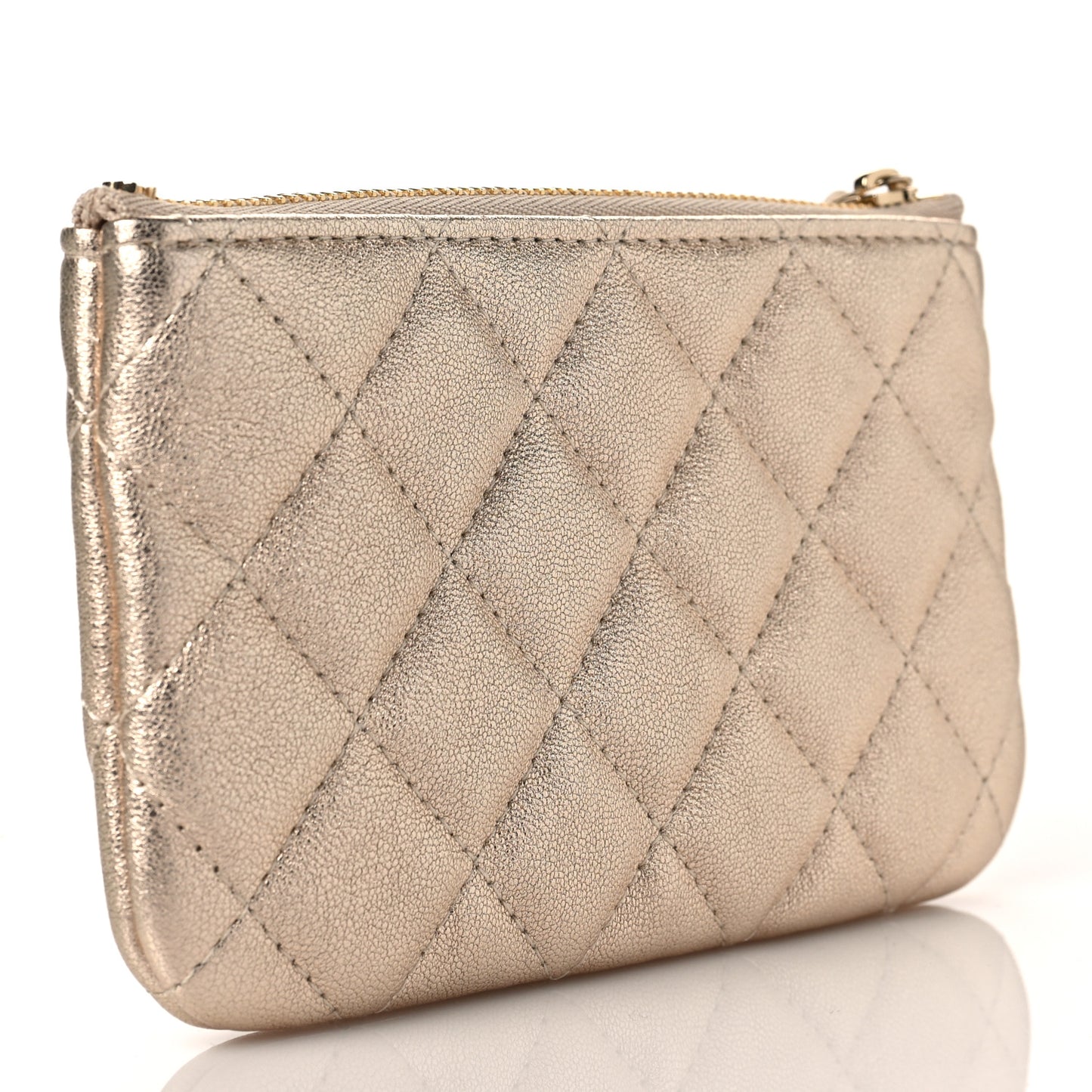 Metallic Lambskin Quilted Small Cosmetic Case Gold