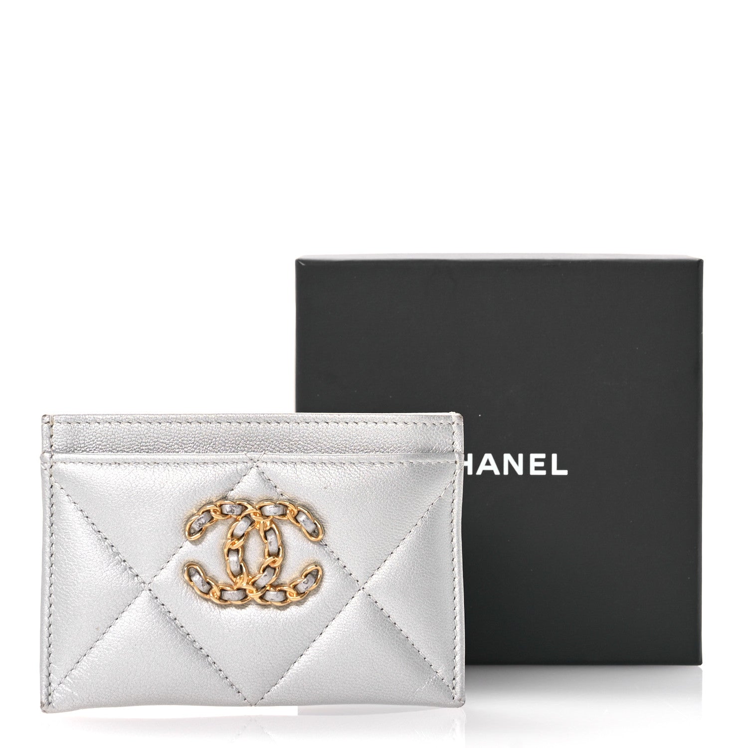 Chanel Metallic Goatskin Quilted 19 Card Holder Silver 9 of 9