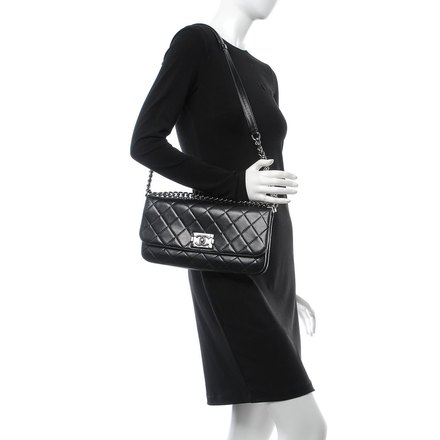 Lambskin Quilted Boy Accordion Flap Bag Black