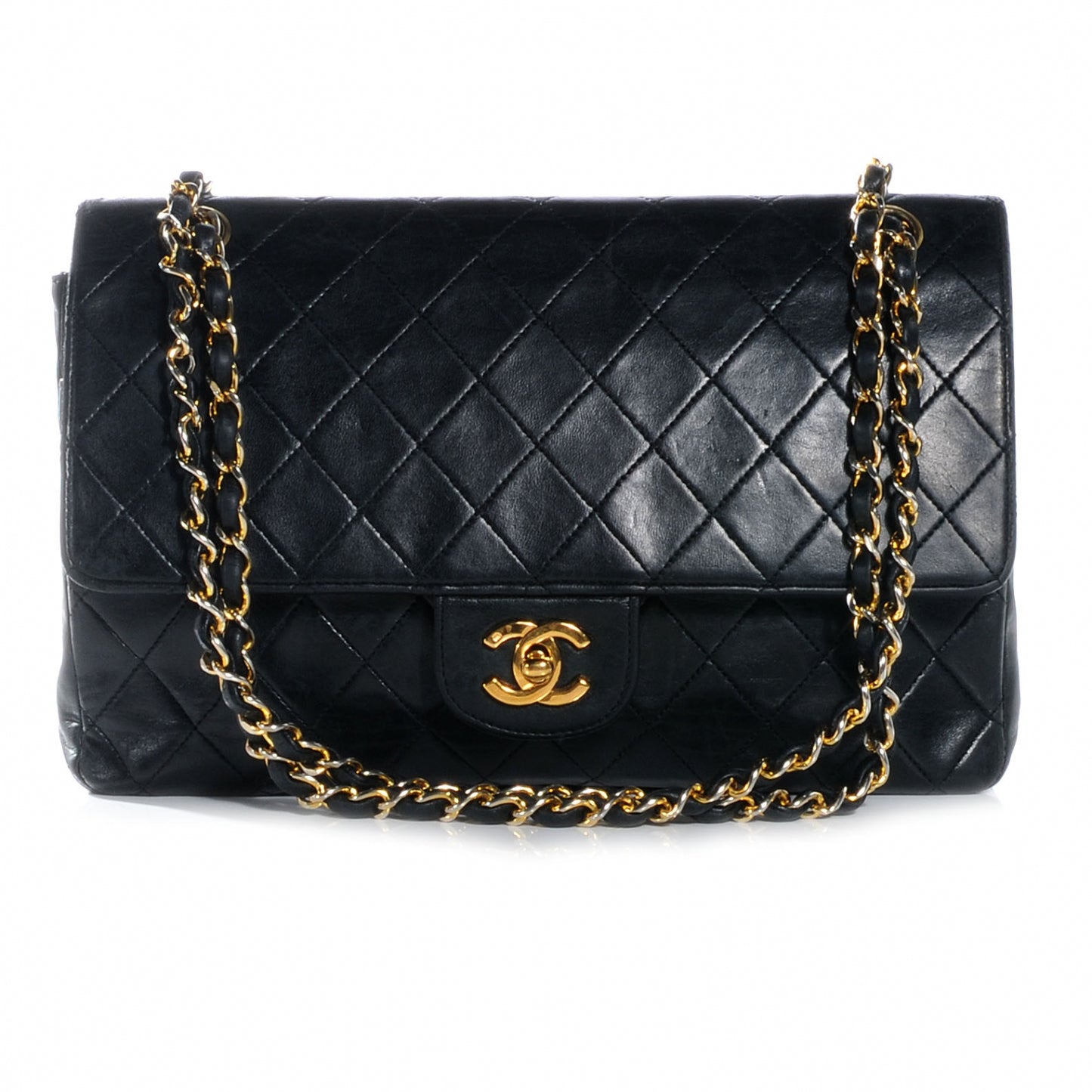 Lambskin Medium Double Flap Black