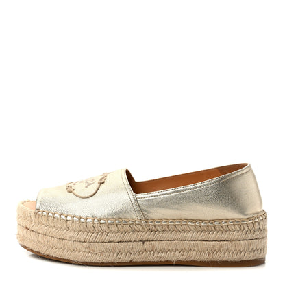 Prada Metallic Nappa Logo Cap Toe Platform Espadrilles 39 Pirite 1 of 9