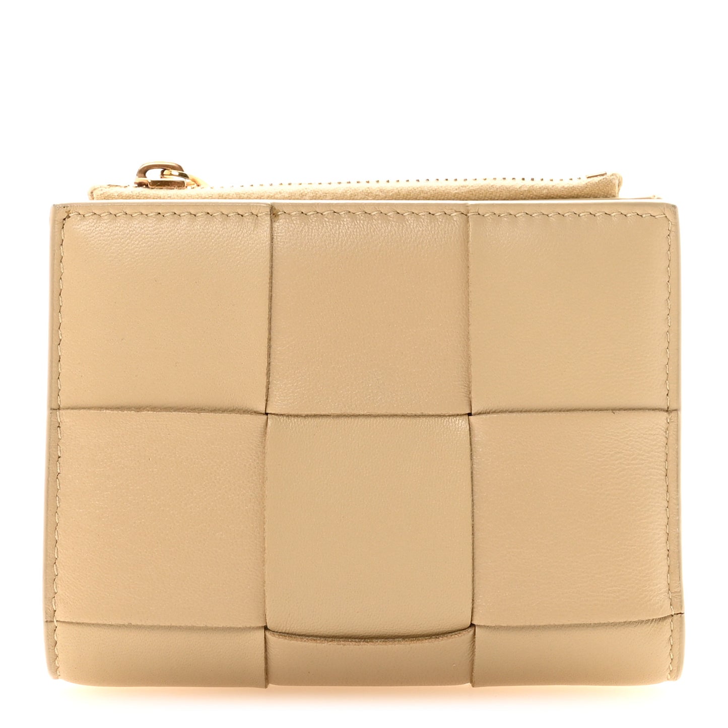 Nappa Maxi Intrecciato Small Bi-Fold Zip Wallet Porridge