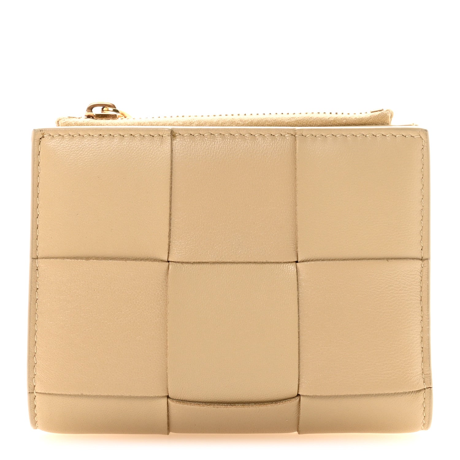 Bottega Veneta Nappa Maxi Intrecciato Small Bi-Fold Zip Wallet Porridge 1 of 6