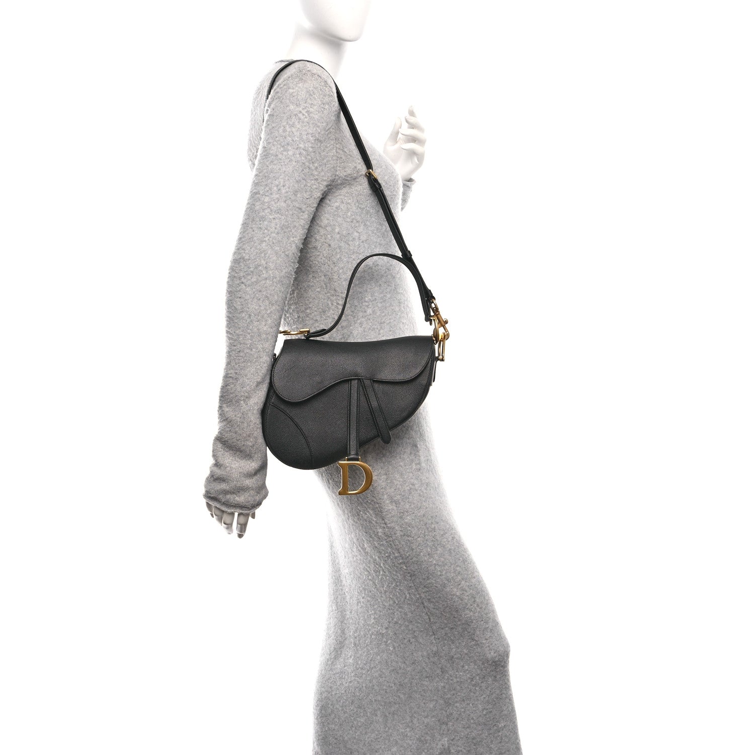 Christian Dior Grained Calfskin Saddle Bag With Strap Black 3 of 10