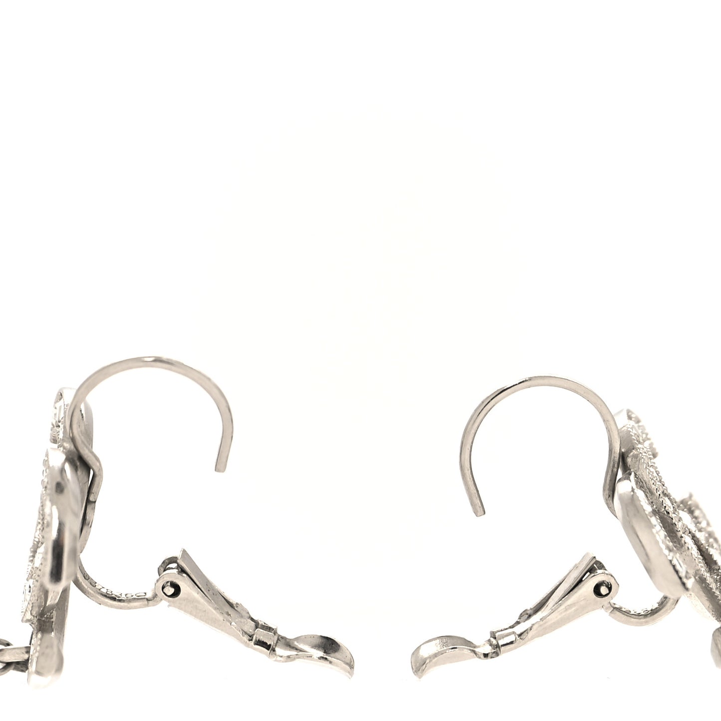 Crystal Baguette Pearl CC Drop Earrings Silver