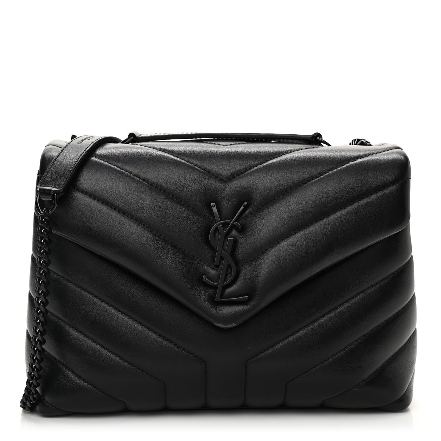 Calfskin Y Quilted Monogram Monochrome Small Loulou Chain Satchel Black