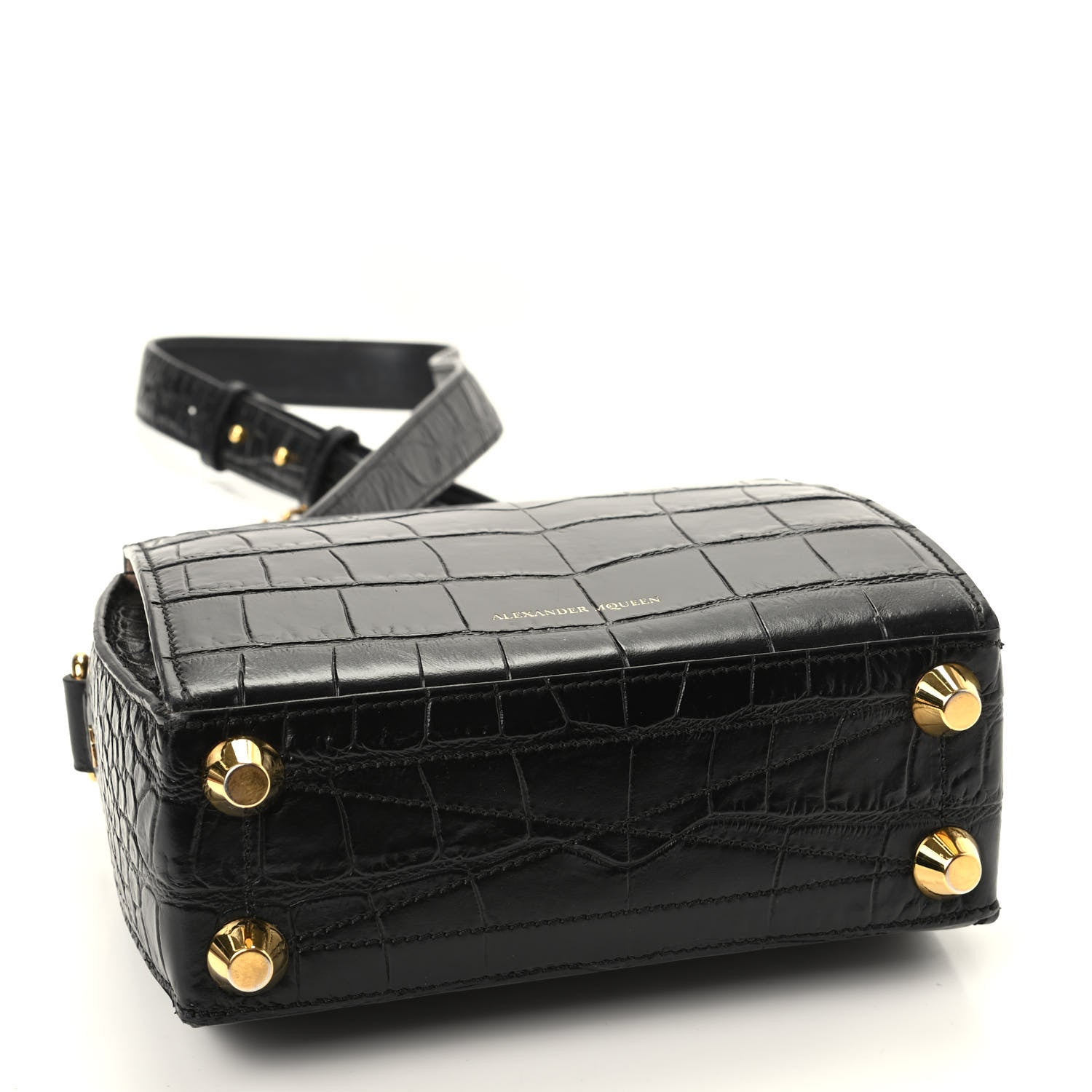 Alexander McQueen Calfskin Crocodile Embossed Box Shoulder Bag 19 Black 4 of 9