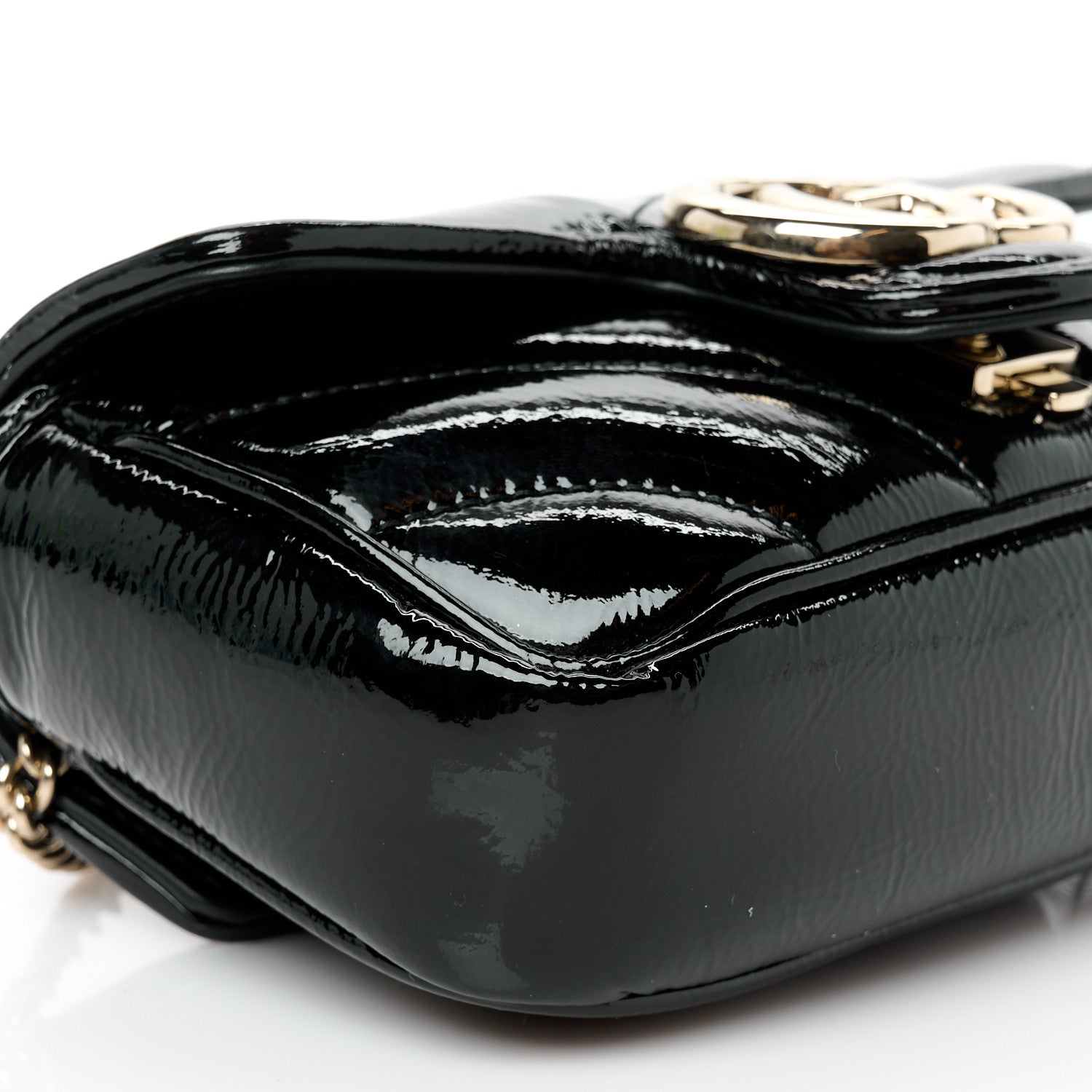 Gucci Patent Lambskin Matelasse Super Mini GG Marmont Shoulder Bag Black 10 of 11