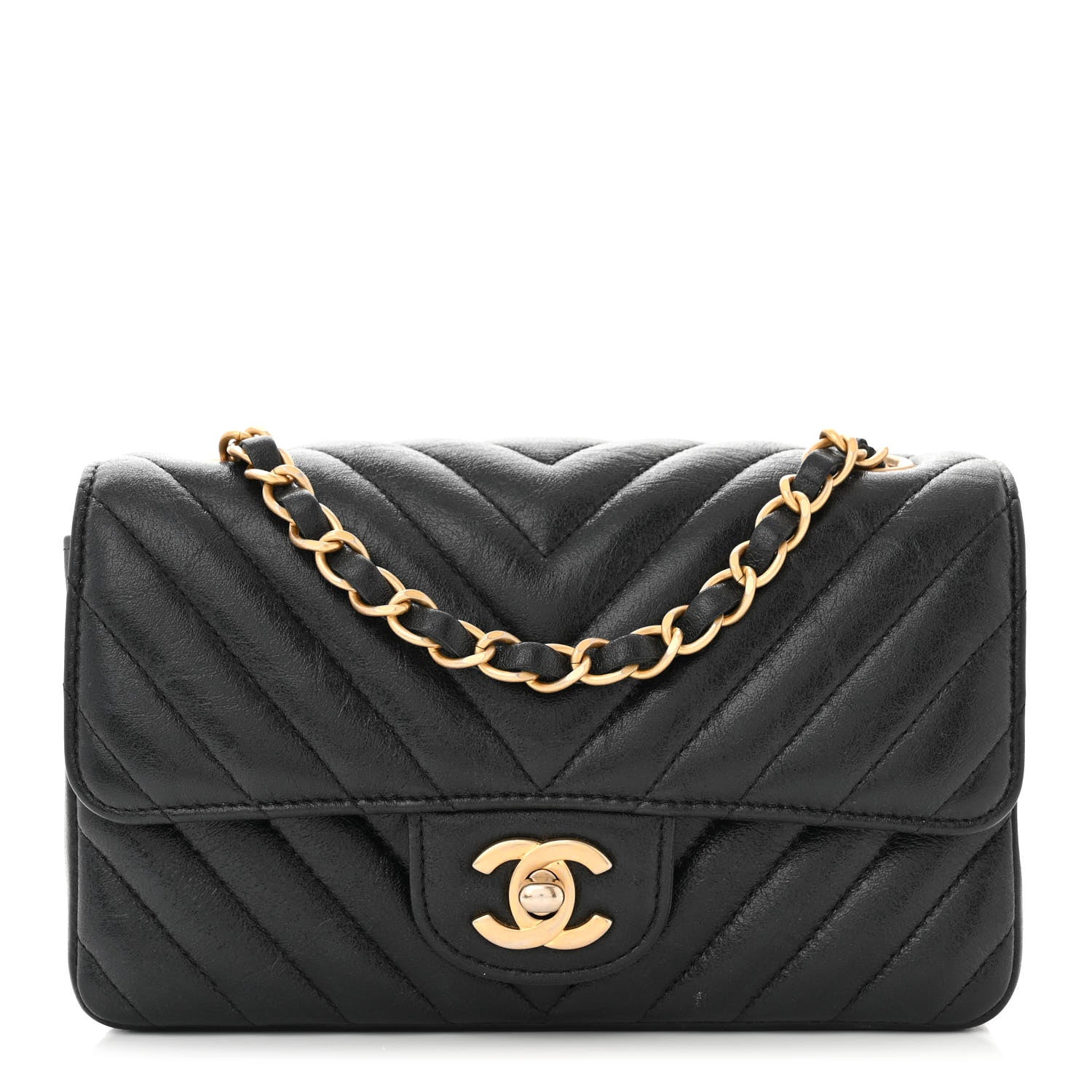 Chanel Iridescent Calfskin Chevron Quilted Mini Rectangular Flap Black 1 of 13