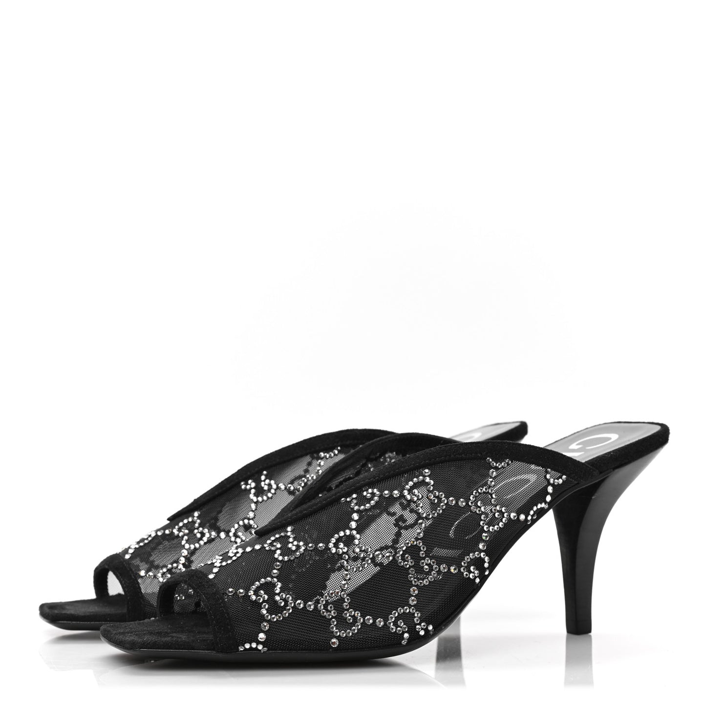 Tela Retino Kid Scamosciato Crystal GG Monogram Square G 95mm Slide Sandals 38 Black