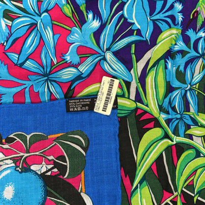 Hermes Cashmere Silk Flamingo Party Shawl 140 Cobalt Violet Vert 3 of 3