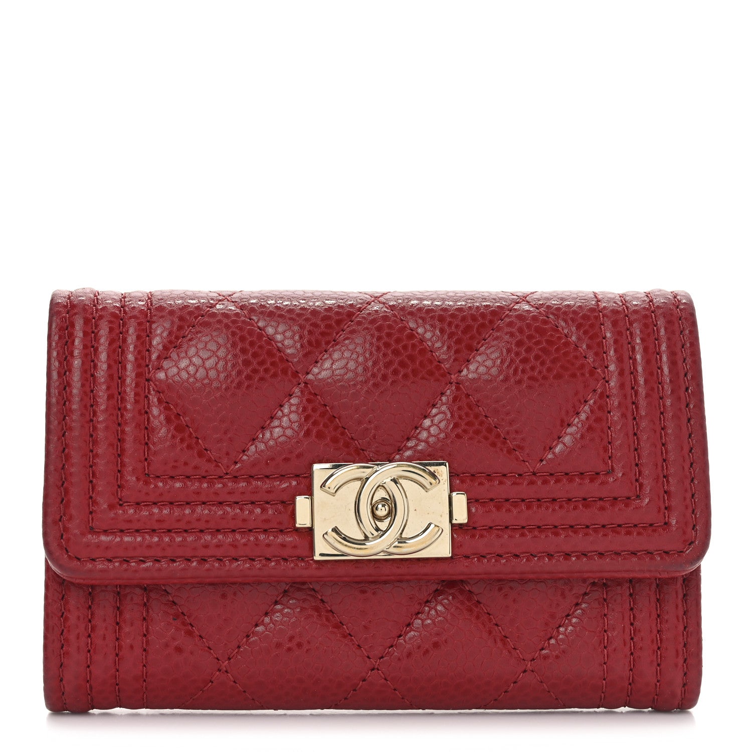 Chanel Caviar Quilted Boy Flap Card Holder Wallet Red 1 of 8