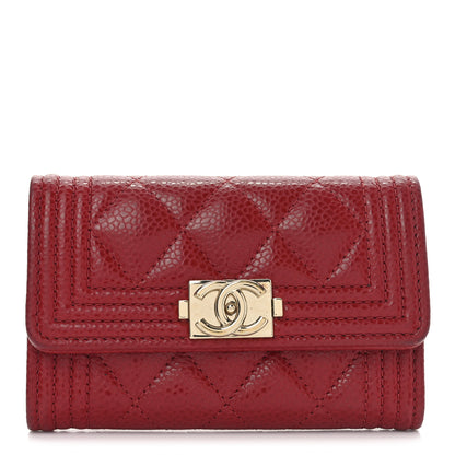 Chanel Caviar Quilted Boy Flap Card Holder Wallet Red 1 of 8