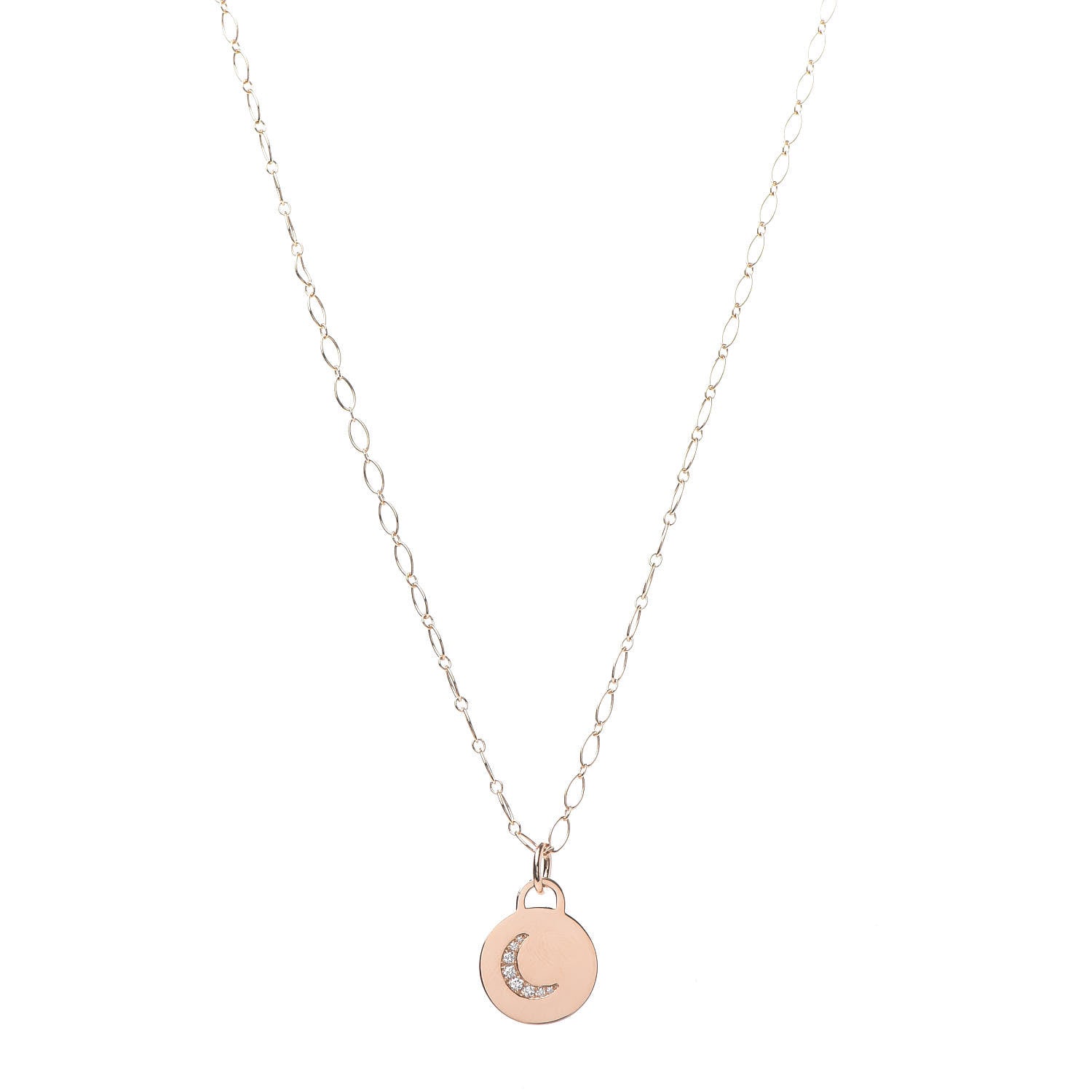 Tiffany 18K Rose Gold Diamond Moon Tag Charm Pendant Necklace 1 of 7