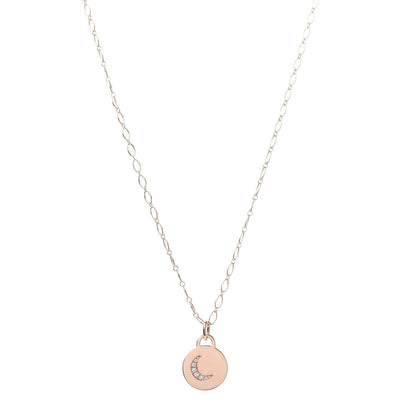 Tiffany 18K Rose Gold Diamond Moon Tag Charm Pendant Necklace 1 of 7