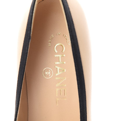 Chanel Lambskin Grosgrain Cap Toe CC Pumps 37 Beige Black 5 of 7