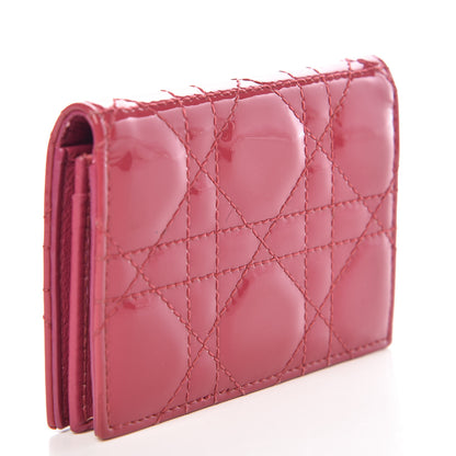 Christian Dior Patent Cannage Small Lady Dior Flap Card Holder Framboise 3 of 7