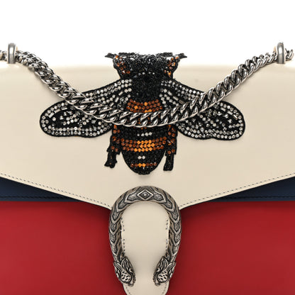 Gucci Calfskin Bee Embroidered Medium Dionysus Shoulder Bag White Blue Hibiscus Red 9 of 13