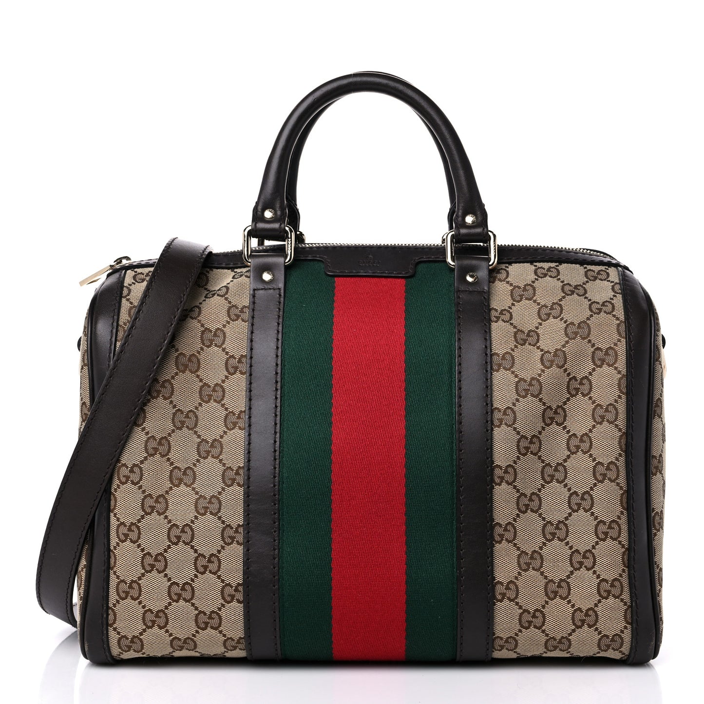 Monogram Selleria Calfskin Vintage Web Medium Boston Beige Ebony Cocoa