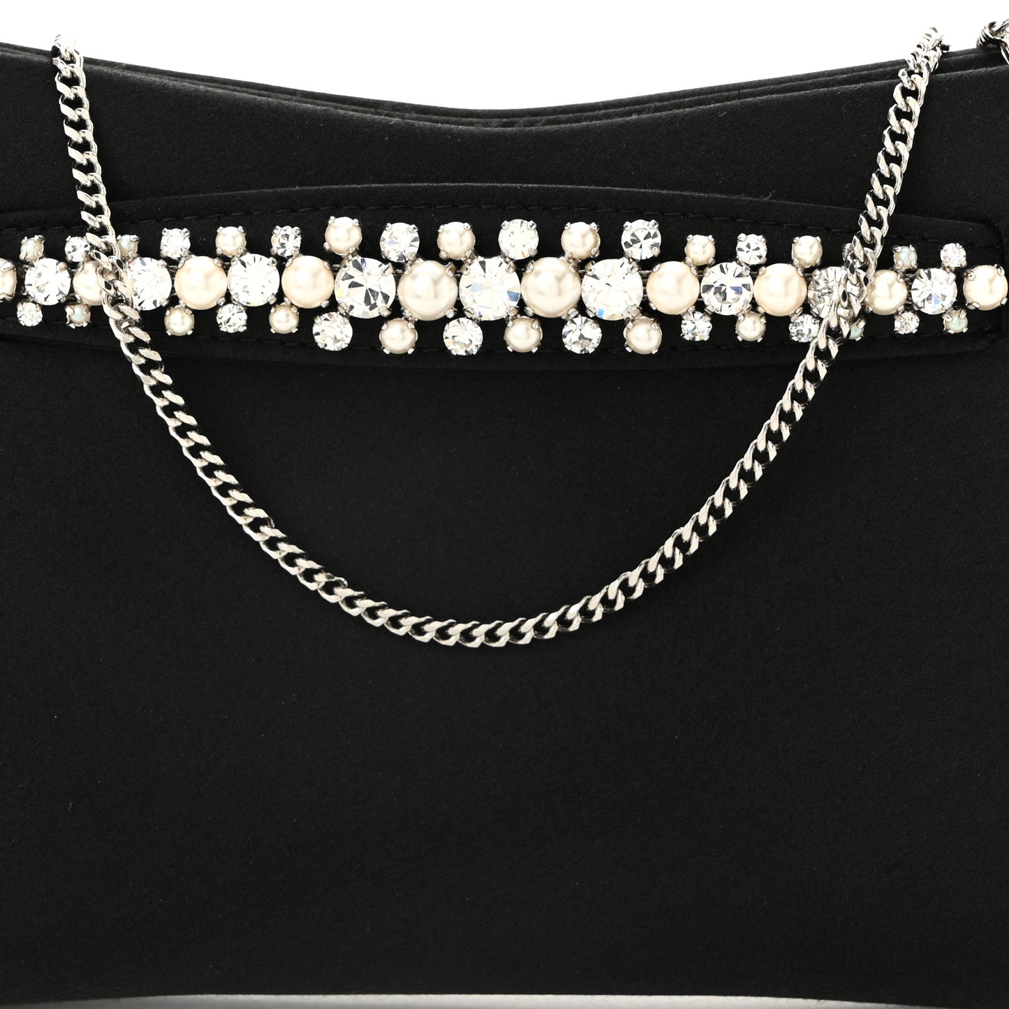 Satin Crystal Pearl Venus Clutch Black