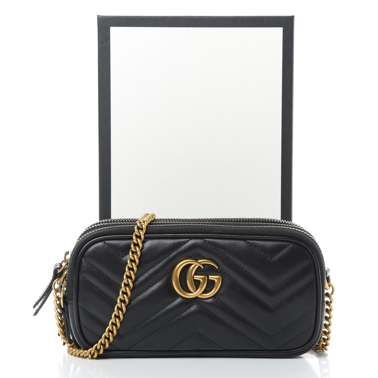 Gucci Calfskin Matelasse Mini GG Marmont Chain Crossbody Bag Black 13 of 13