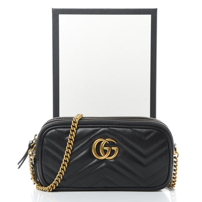Gucci Calfskin Matelasse Mini GG Marmont Chain Crossbody Bag Black 13 of 13