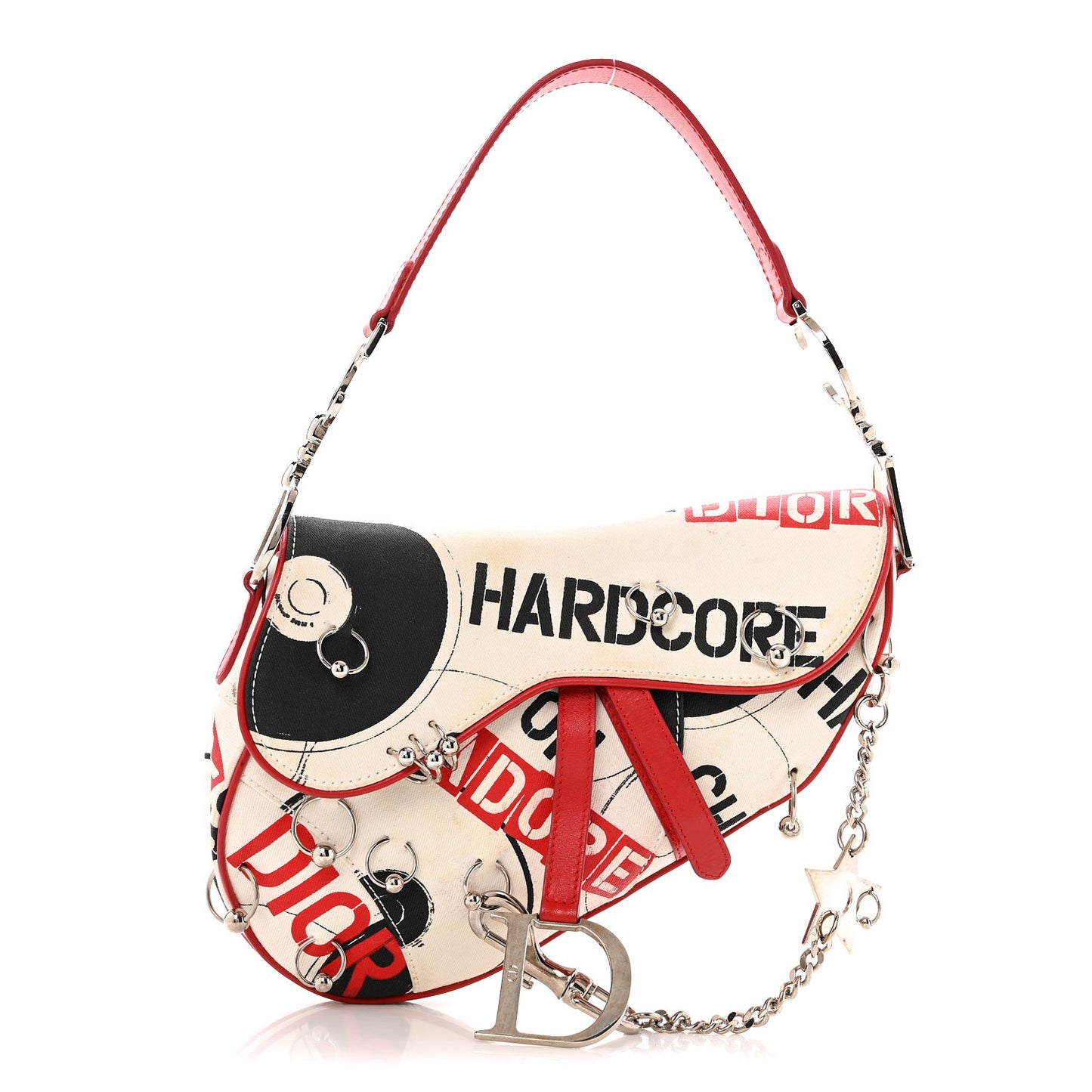 Canvas Hardcore Pierced Saddle Bag White Red Black