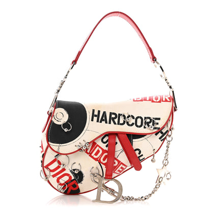 Christian Dior Canvas Hardcore Pierced Saddle Bag White Red Black 1 of 14