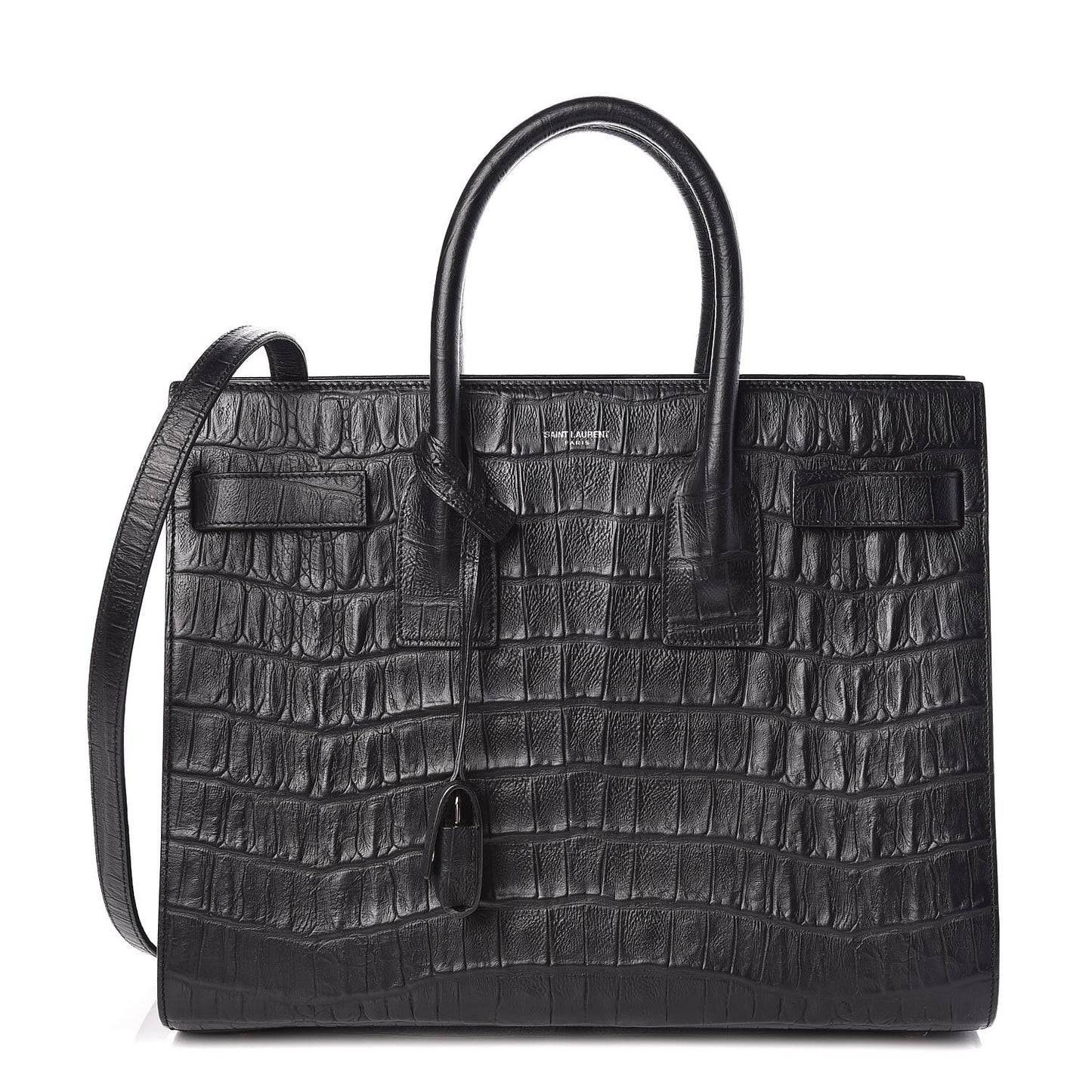 Calfskin Crocodile Embossed Small Sac de Jour Black
