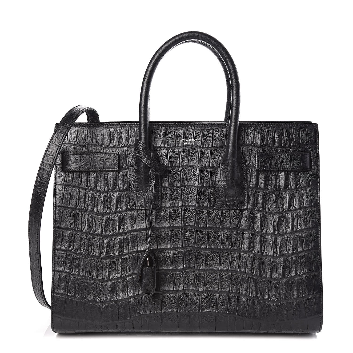 Saint Laurent Calfskin Crocodile Embossed Small Sac de Jour Black 1 of 10