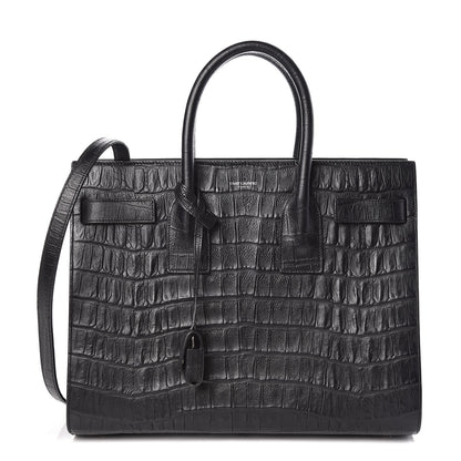 Saint Laurent Calfskin Crocodile Embossed Small Sac de Jour Black 1 of 10