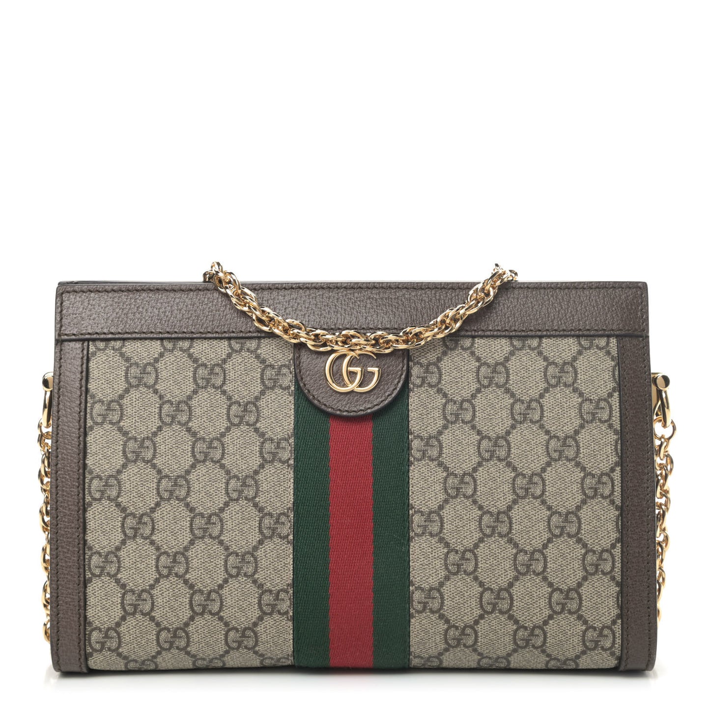 GG Supreme Monogram Web Small Ophidia Chain Shoulder Bag Brown